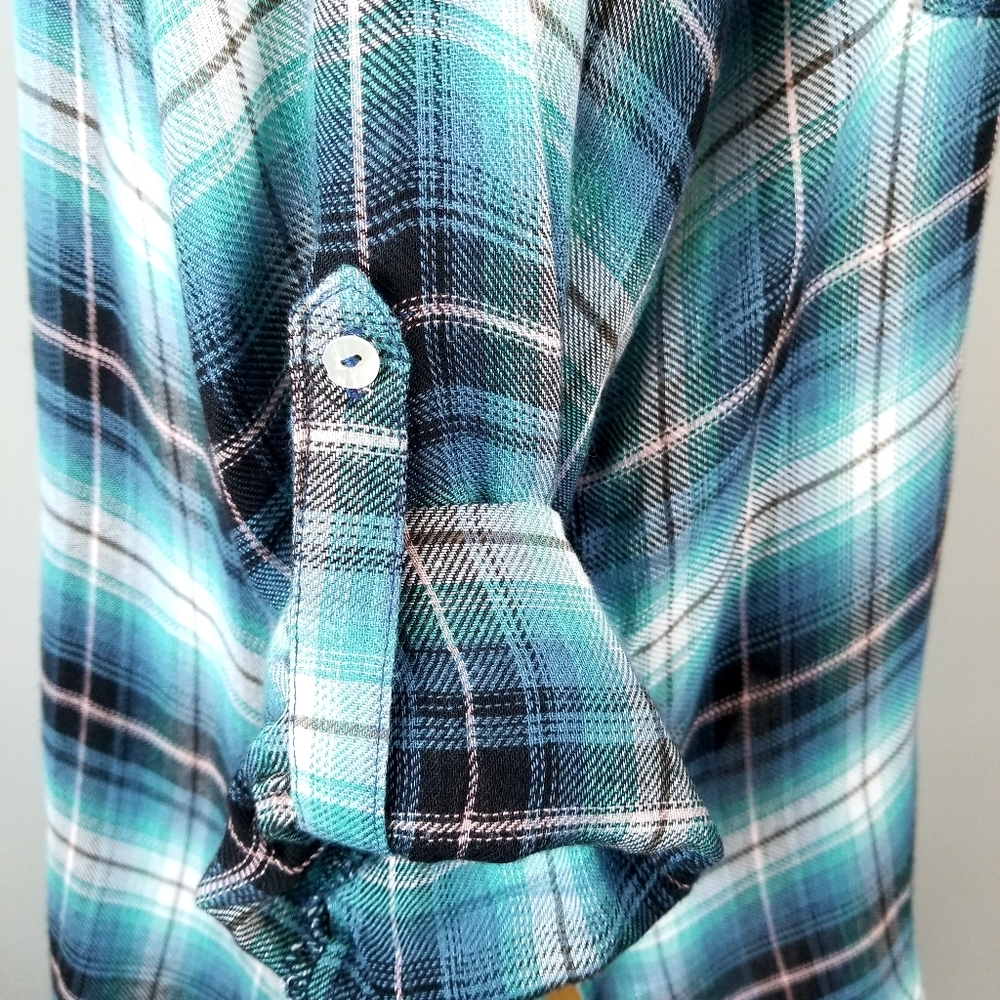 Ellison oversized plaid button high low shirt - Picture 5 of 9